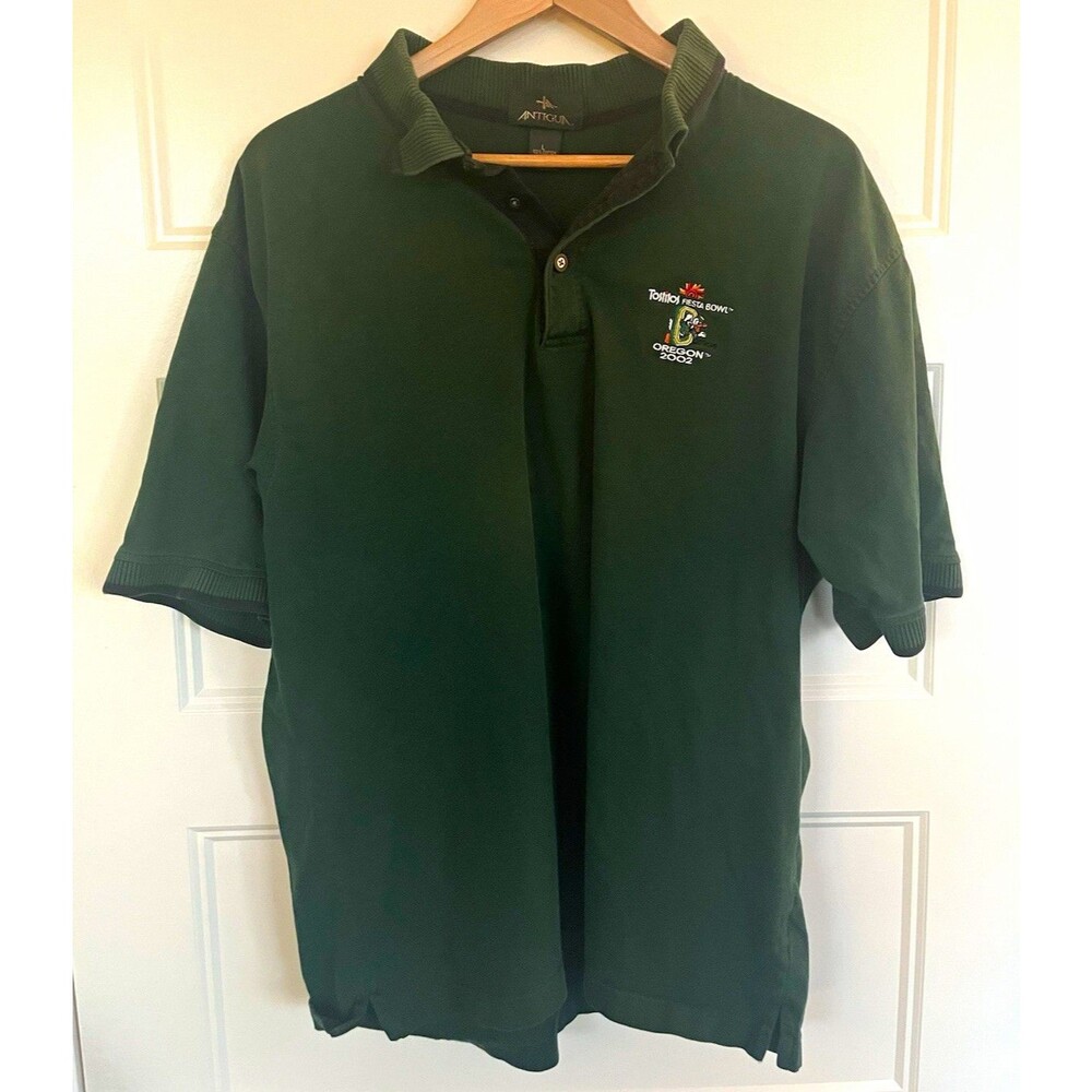 Vintage Antigua Oregon Ducks 2002 Tostitos Fiesta Bowl Polo Shirt Green Mens L